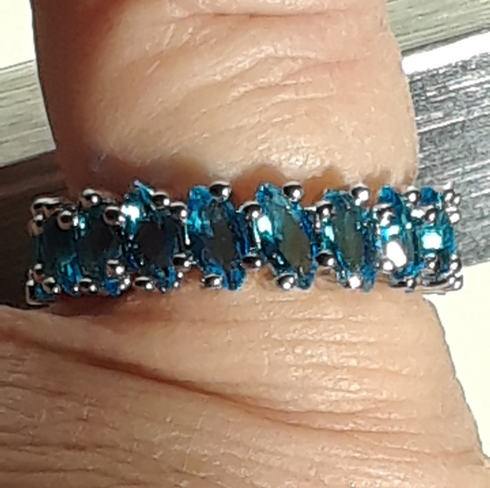 New! •☆• Genuine Blue Topaz Eternity Ring S80